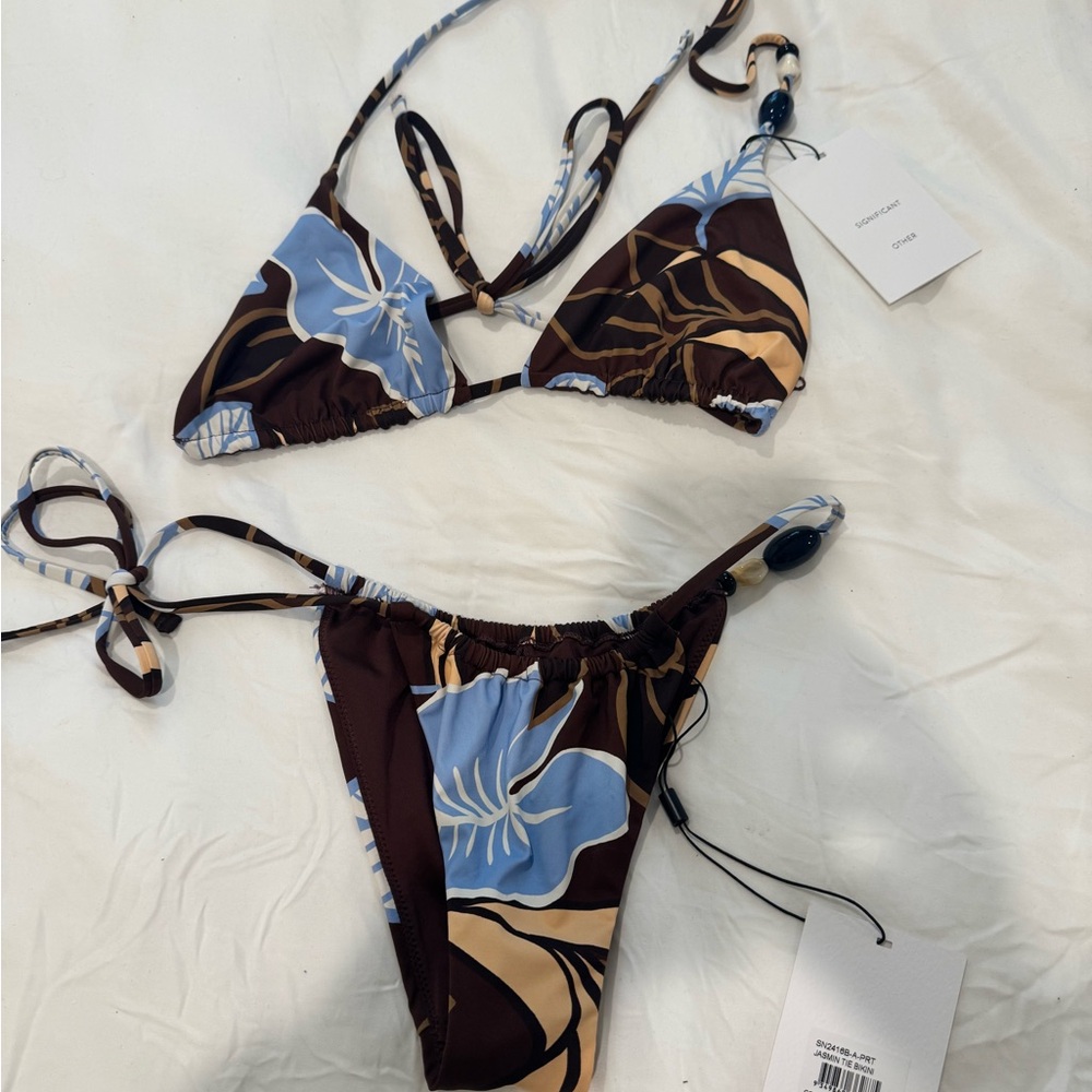 Chic Brown and Blue Floral Bikini Set